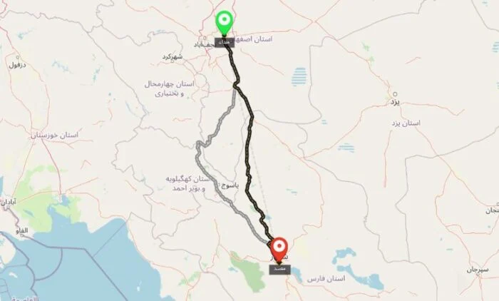 فاصله اصفهان تا شیراز